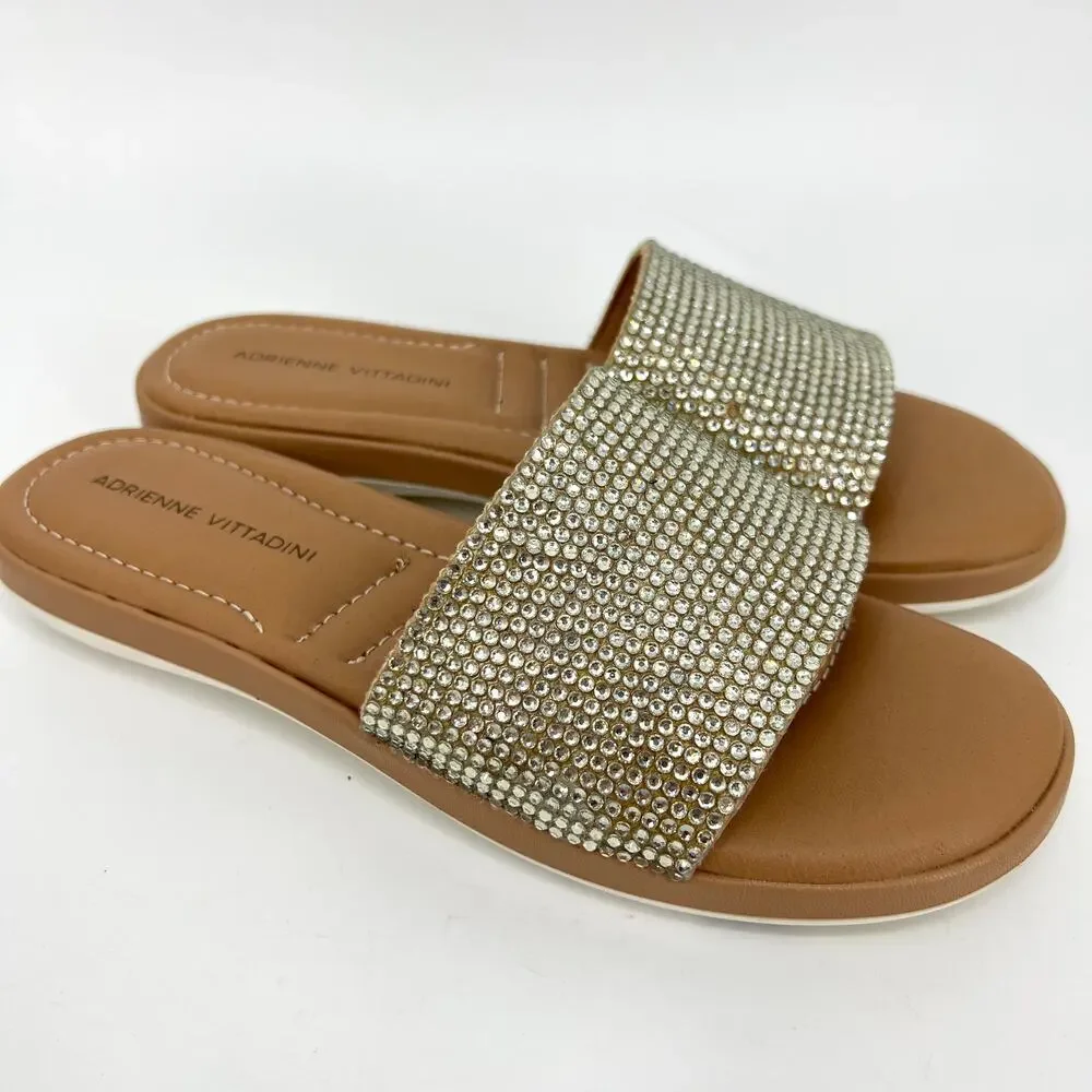 Adrienne Vittadini Sandy Rhinestone Slides Sandals Size 8M **READ**